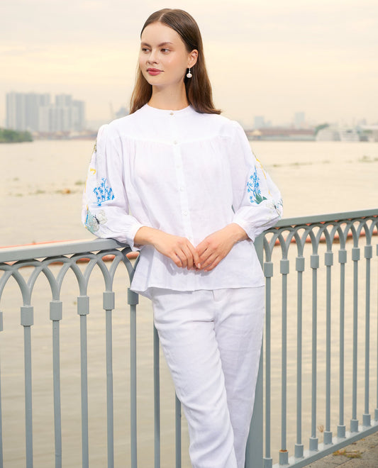 Áo Linen Thêu Tay Mơ TOP206