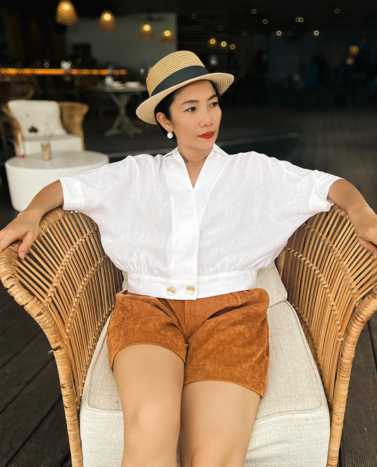 Áo kiểu kimono ngắn linen trắng | Thời trang bền vững Hity