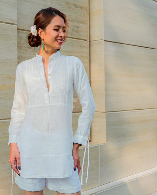 Áo Sơ Mi Cổ Trụ Linen Lan TOP154
