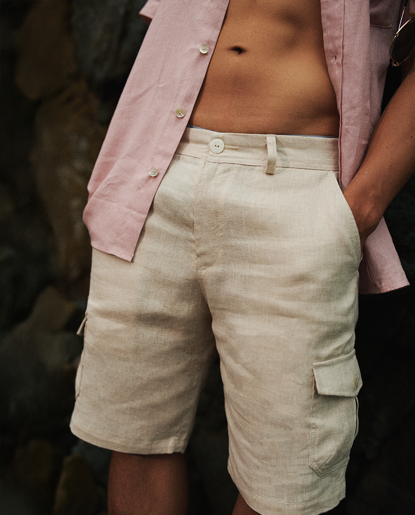 Quần shorts đùi nam túi hộp linen xám | Thời trang bền vững Hity