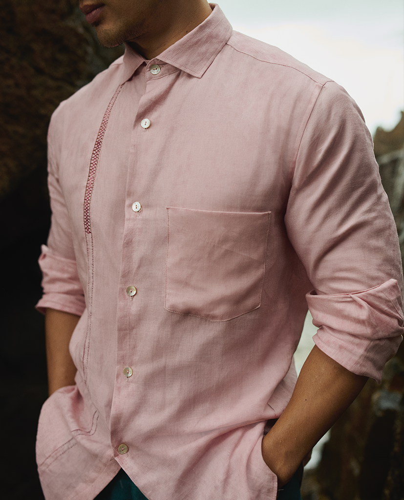Áo Sơ Mi Linen Thêu Tay Nam Tử TOPM06