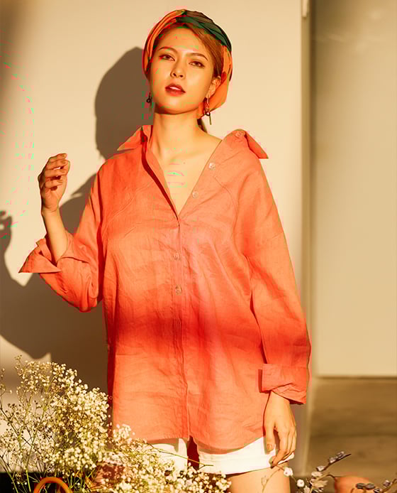 Áo Sơ Mi Oversized Linen San Hô TOP175