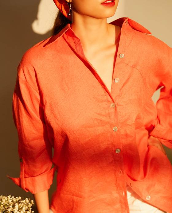 Áo Sơ Mi Oversized Linen San Hô TOP175 - Hity