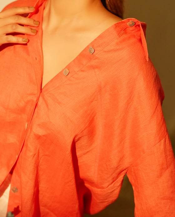 Áo Sơ Mi Oversized Linen San Hô TOP175 - Hity