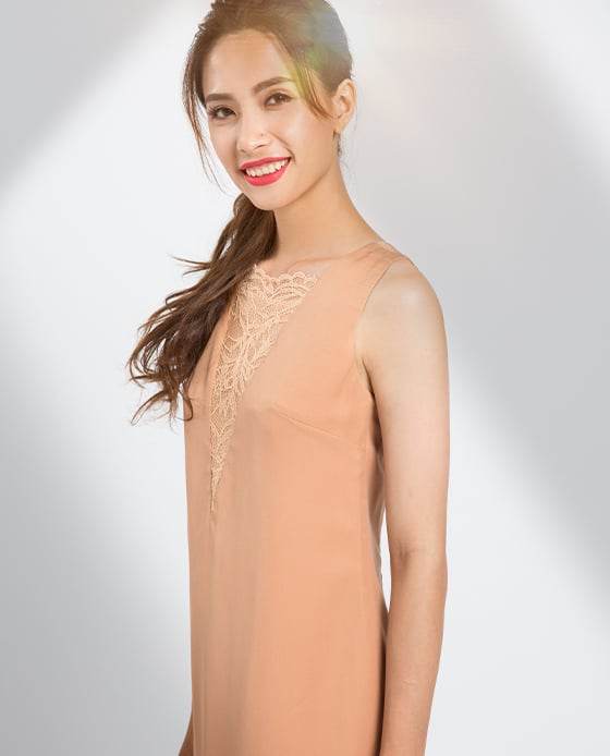 Đầm Suông Phối Ren Latte DRE081 - Hity