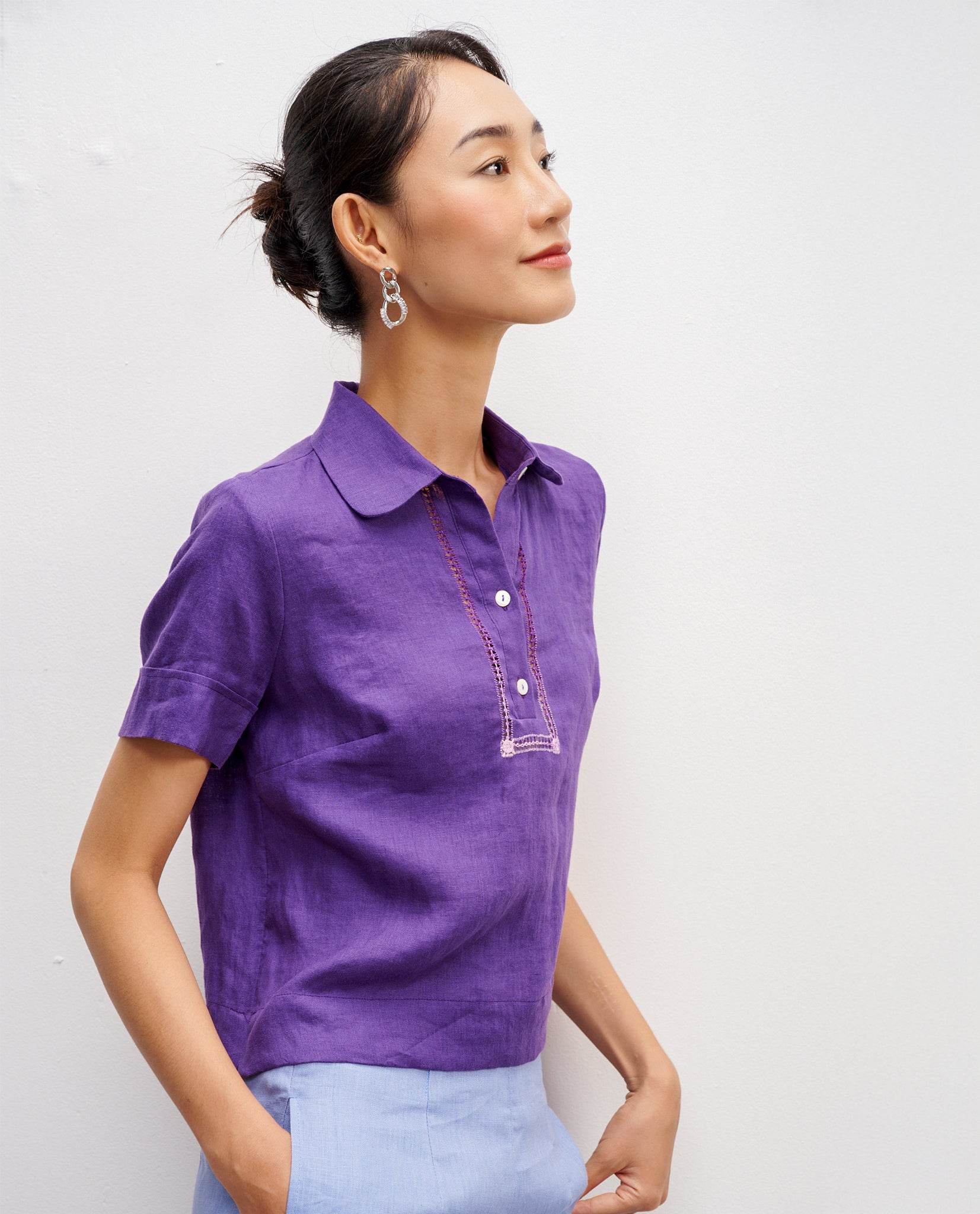 Áo Sơ Mi Linen Thêu Tay Tơ TOP195 - Hity