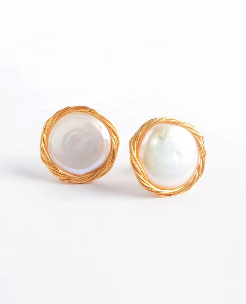 Bông Tai Nụ Ngọc Trai Baroque Handmade ACC267