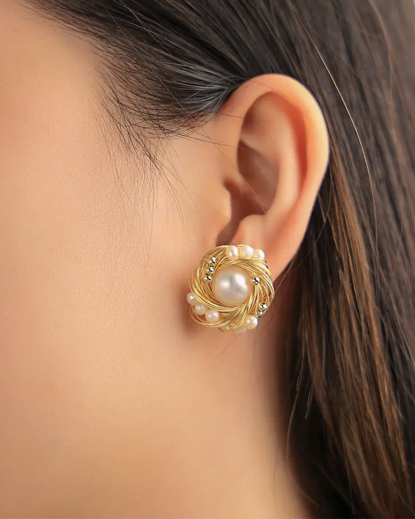 Bông Tai Nụ Ngọc Trai Baroque Handmade ACC268