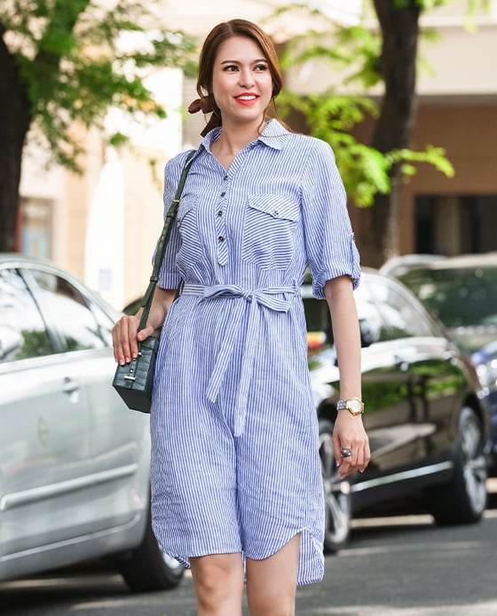 Đầm Sơmi Linen Vivian DRE121 Sọc - Hity