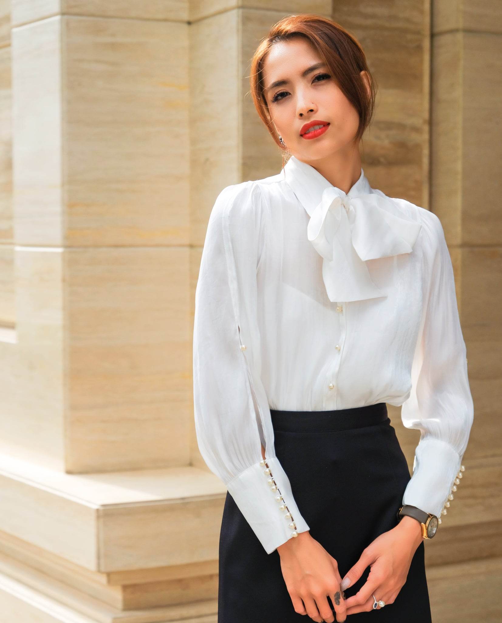 Áo Sơ Mi Organza Ngà TOP149 - Hity