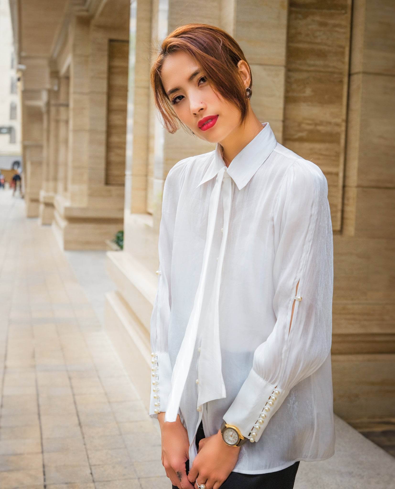 Áo Sơ Mi Organza Ngà TOP149 - Hity