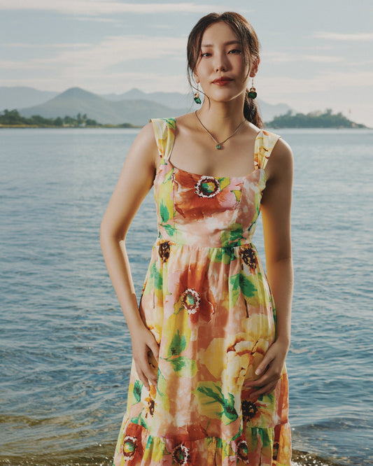 Đầm xoè hở lưng linen hoa thời trang Hity
