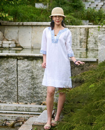 Đầm Suông Linen Thêu Thảo DRE233 - Hity