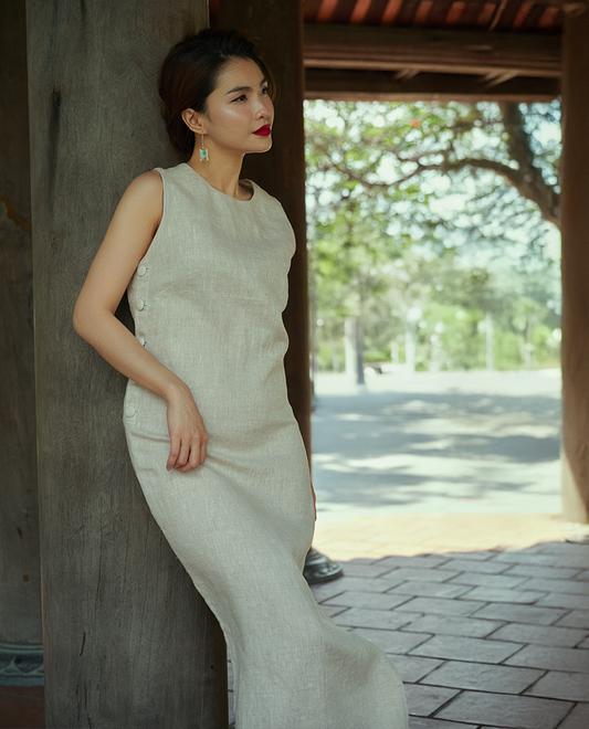 Đầm Suông Xẻ Linen Lanh DRE223