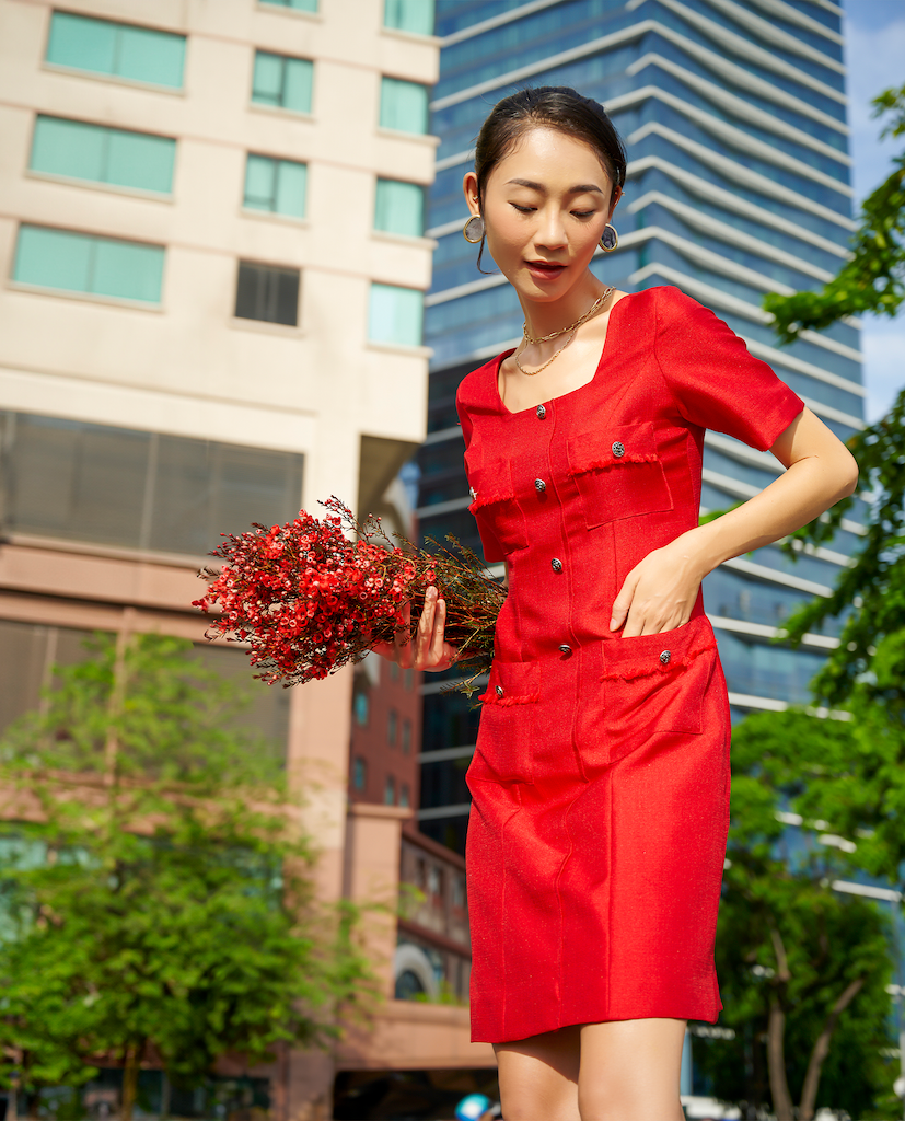 Đầm Cổ Vuông Tweed Lộc DRE190