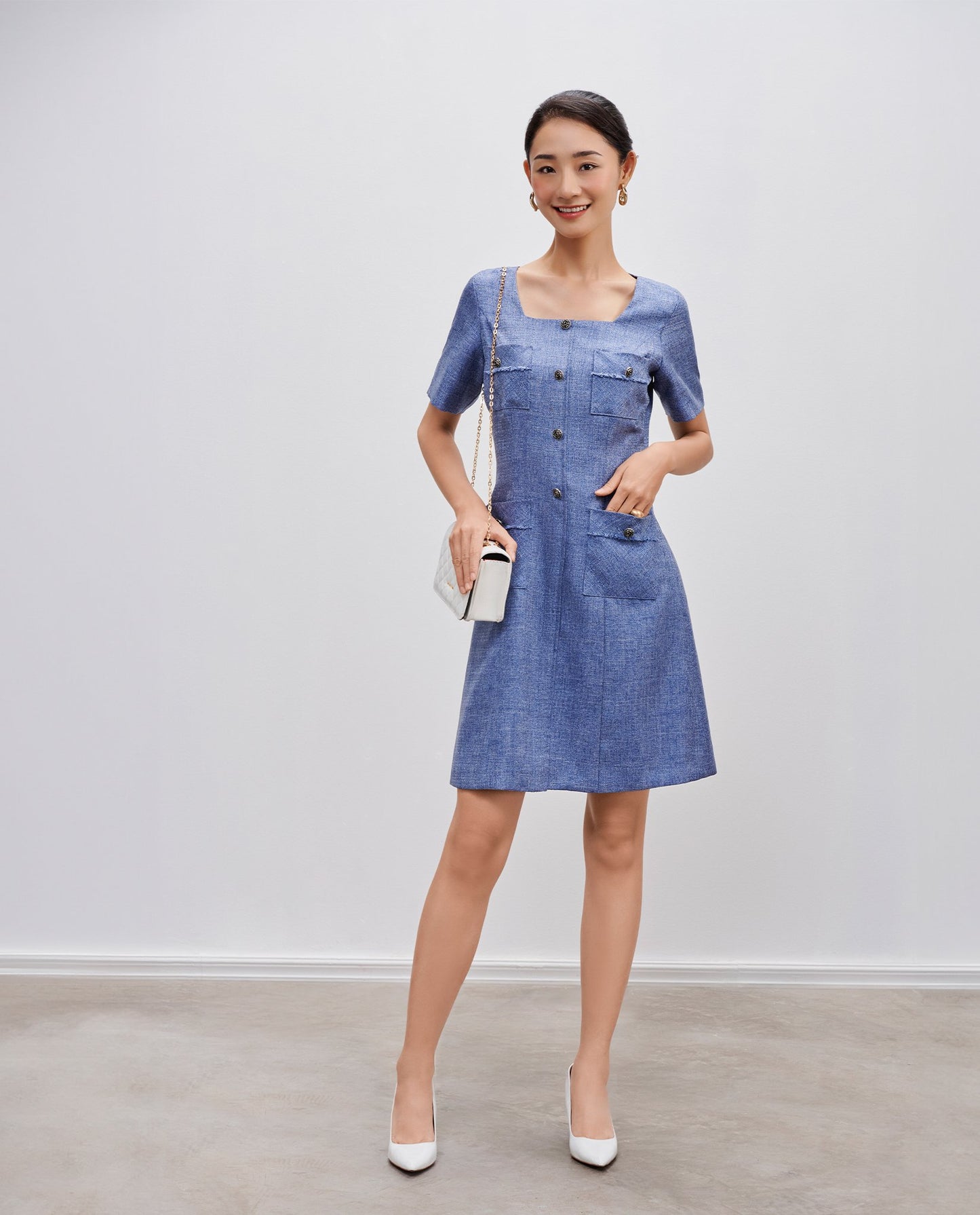 Đầm Tweed Cổ Vuông Thạch DRE190