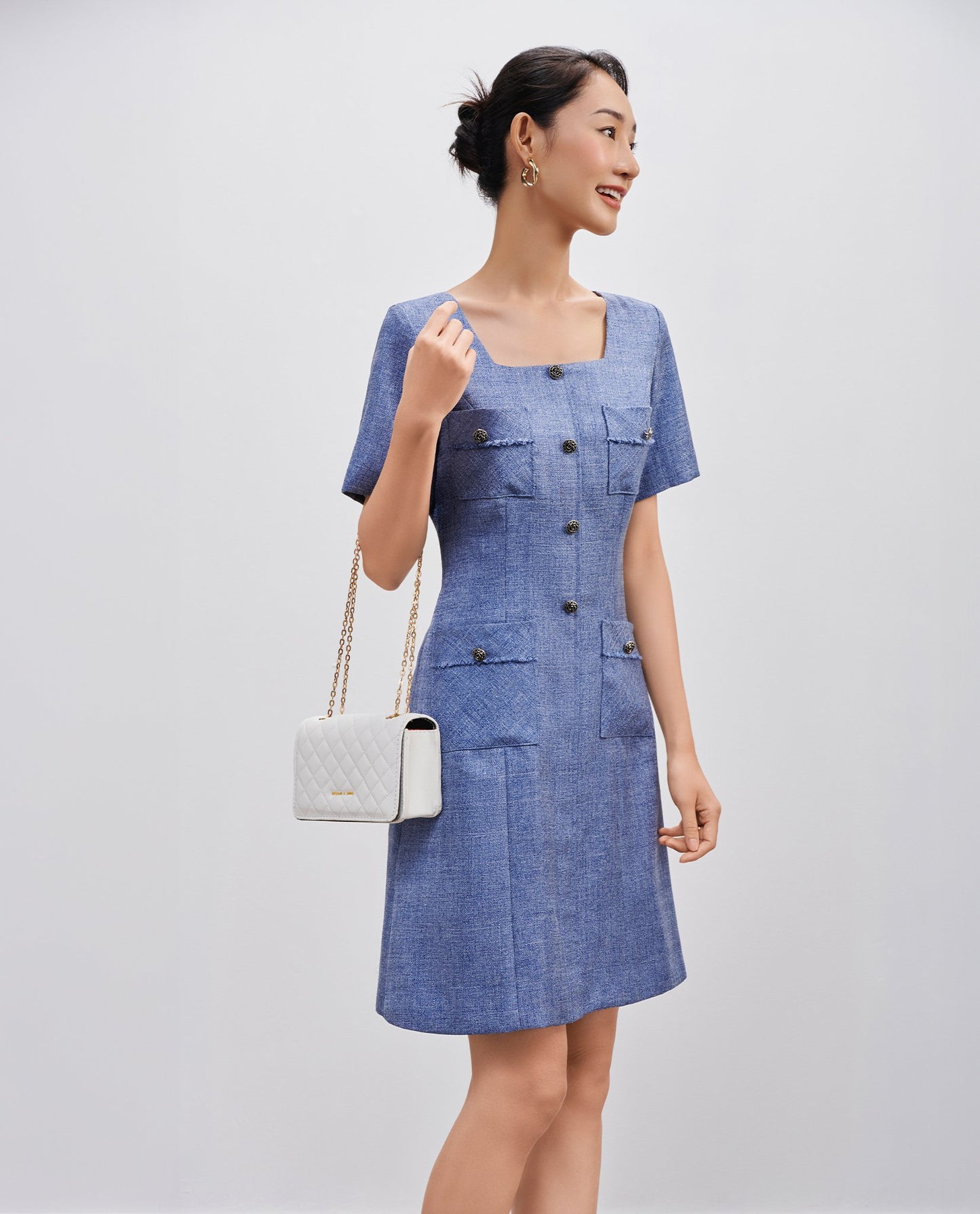 Đầm Tweed Cổ Vuông Thạch DRE190