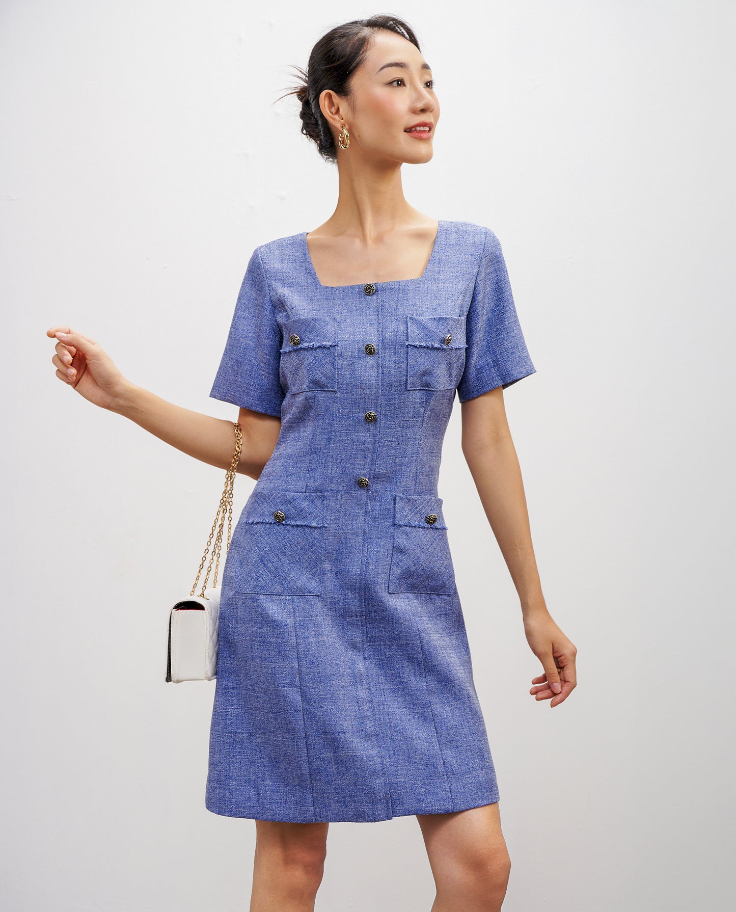 Đầm Tweed Cổ Vuông Thạch DRE190