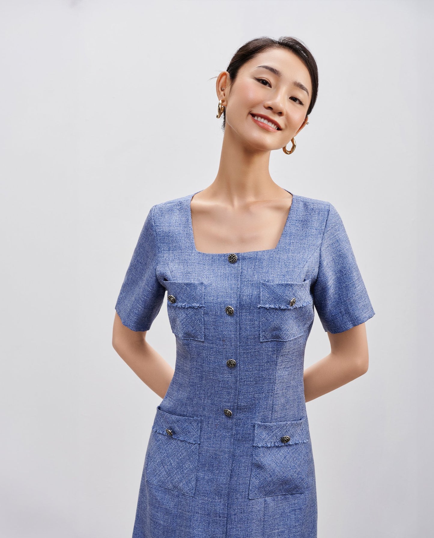Đầm Tweed Cổ Vuông Thạch DRE190