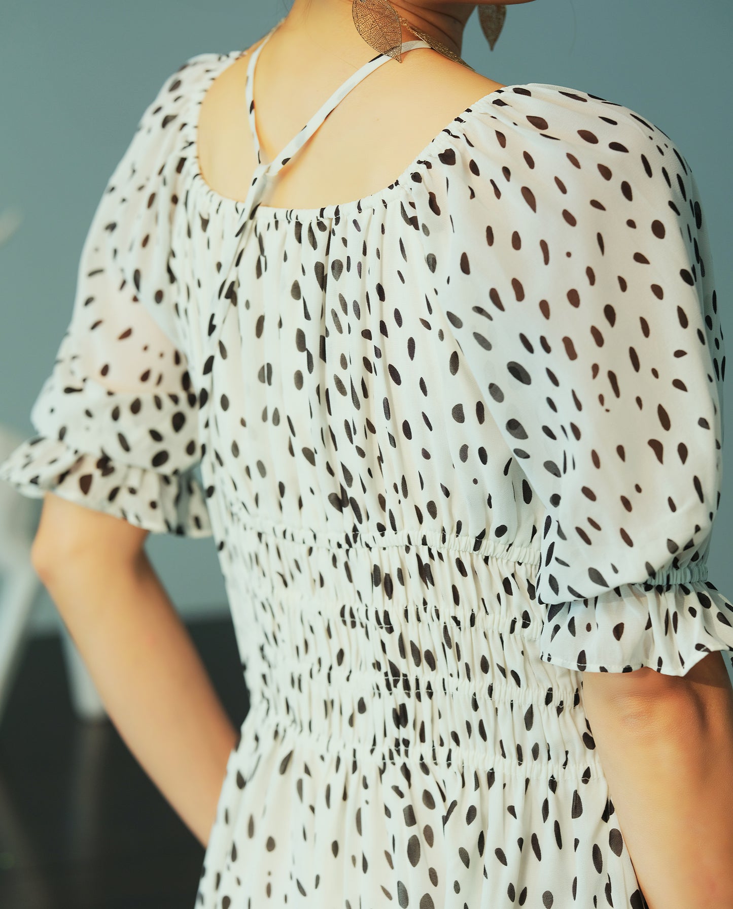 Đầm Trễ Vai Chấm Bi Viên DRE178