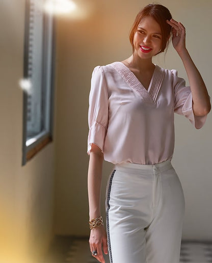Áo Xếp Ly Anh Đào TOP143