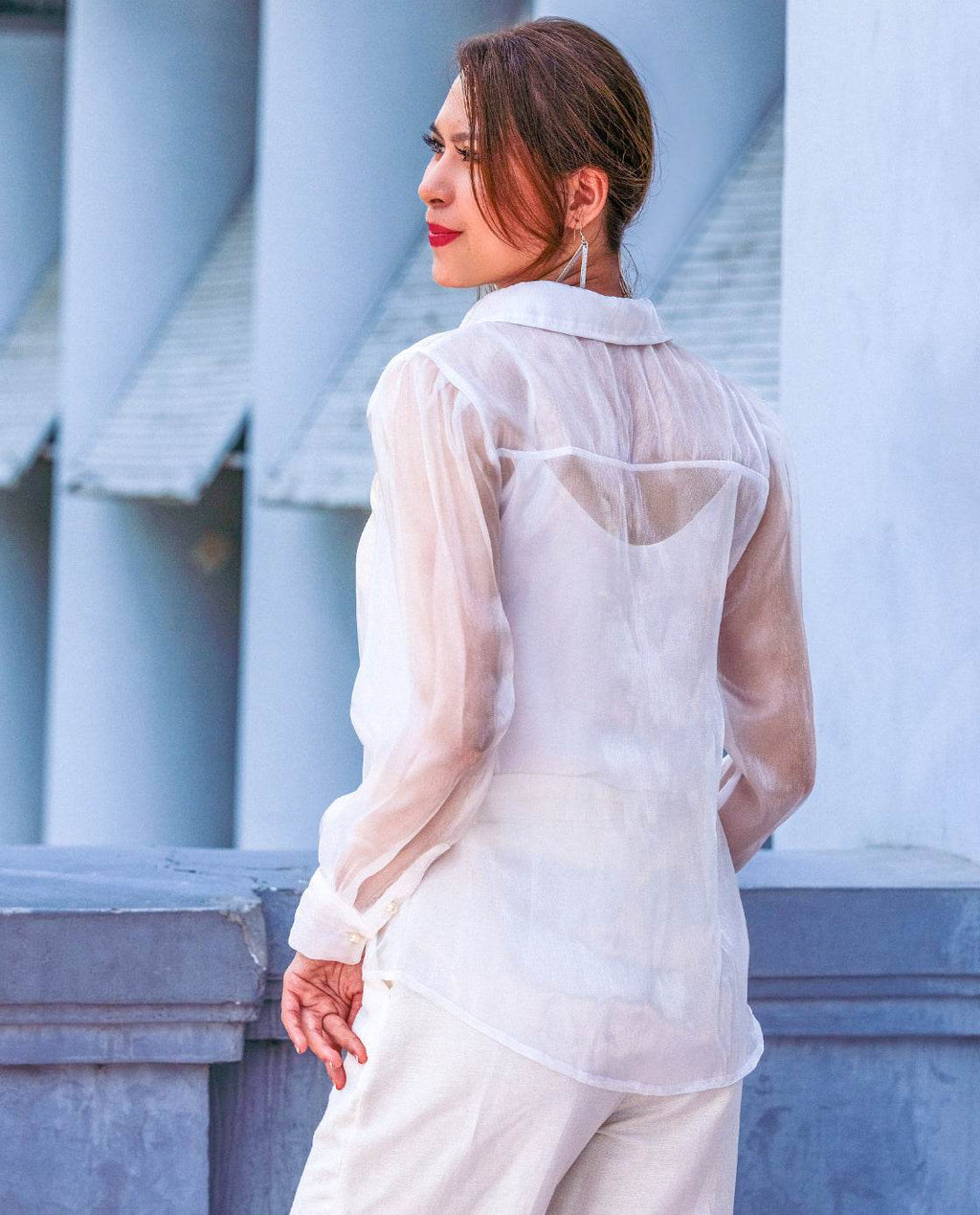 Áo Sơ Mi Organza Mây TOP130 - Hity