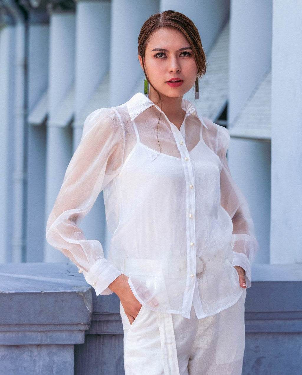 Áo Sơ Mi Organza Mây TOP130 - Hity