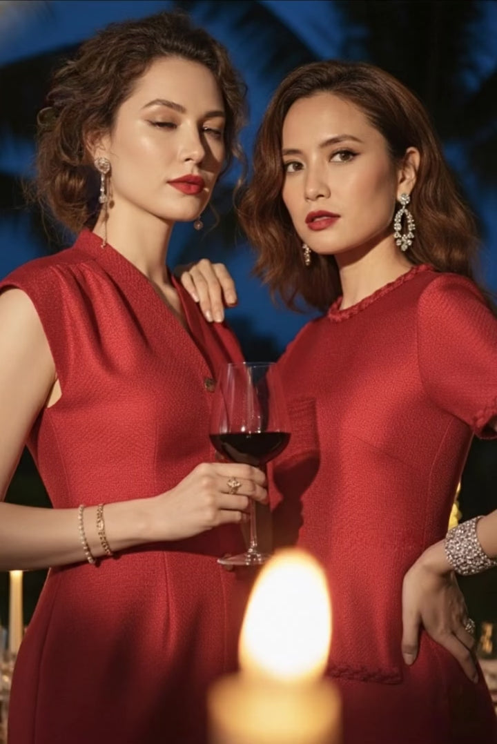 Đầm ôm body tweed đỏ thời trang Hity