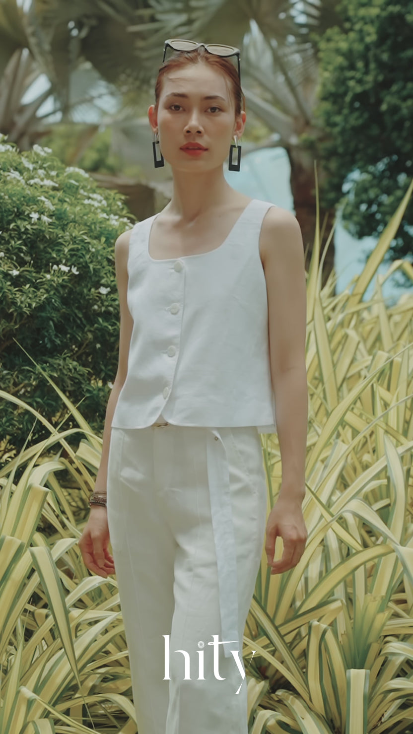 Áo croptop sát nách linen trắng thời trang Hity
