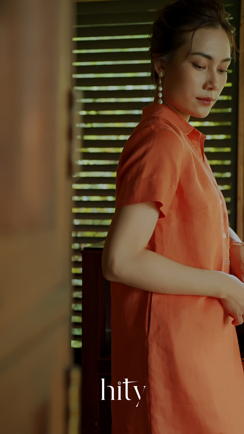 Linen Shirt Dress with Crushed Apricot Yarn