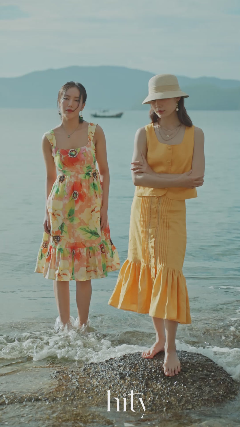 Đầm linen hoa sát nách hở lưng thời trang Hity