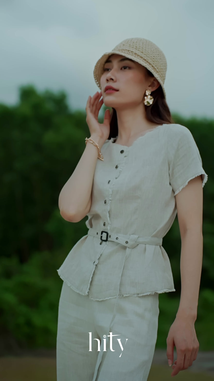 Áo linen rút chỉ tua rua thời trang Hity