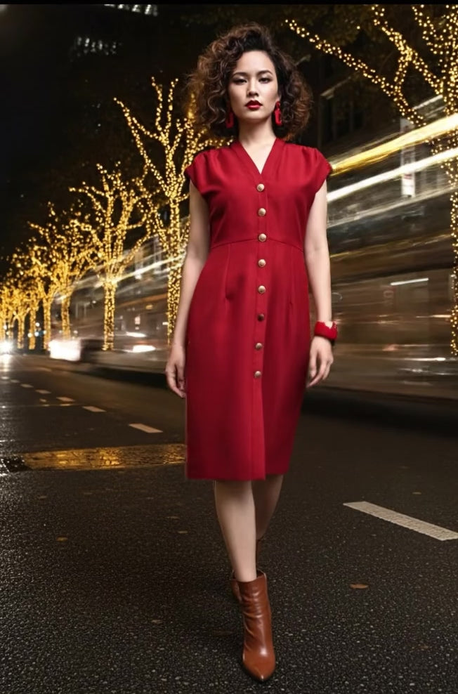 Đầm ôm body tweed đỏ thời trang Hity