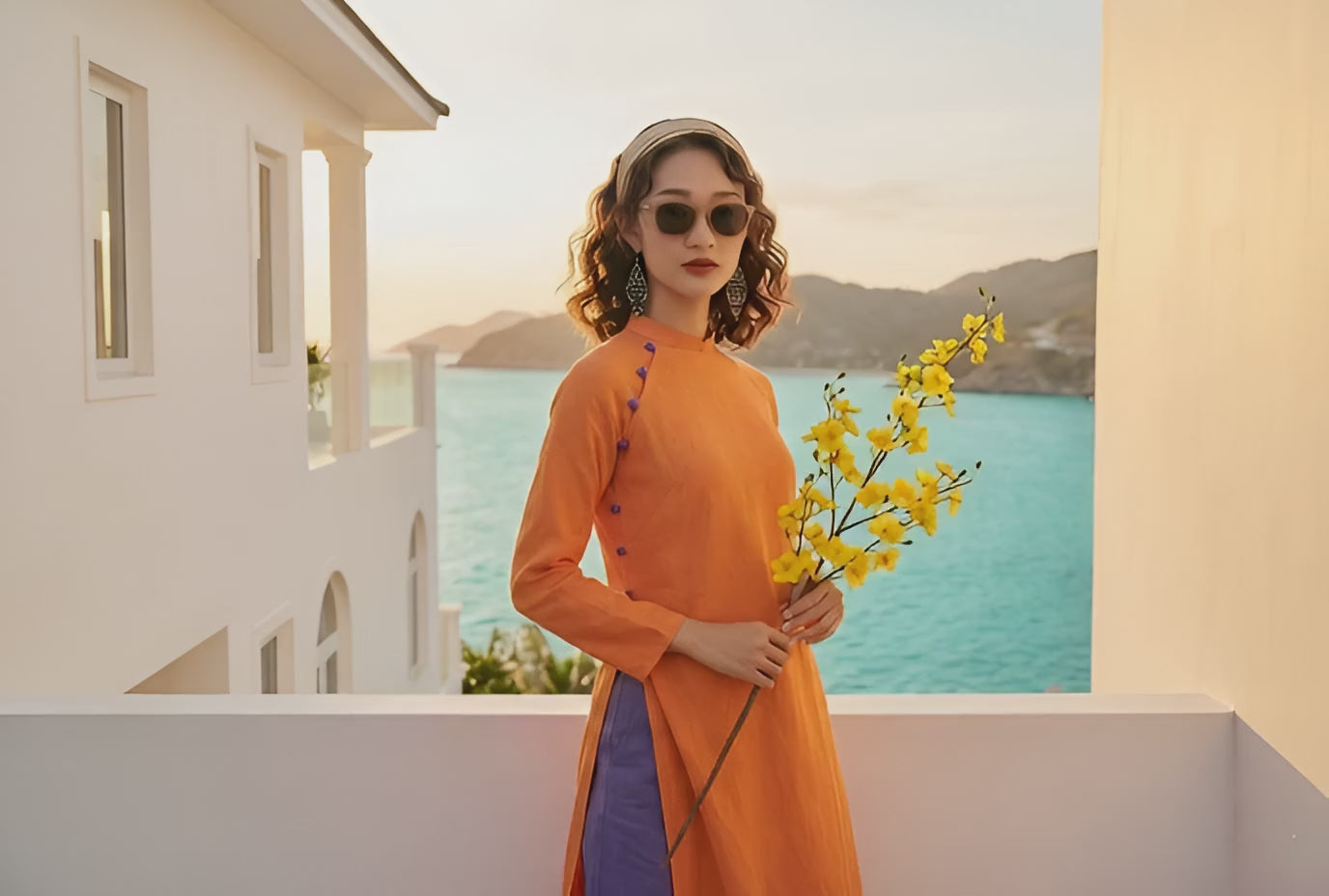 Áo dài suông linen cam thời trang Hity