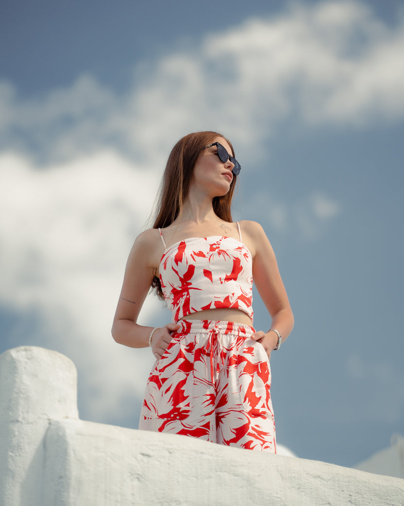 Áo croptop hai dây linen lá đỏ thời trang Hity