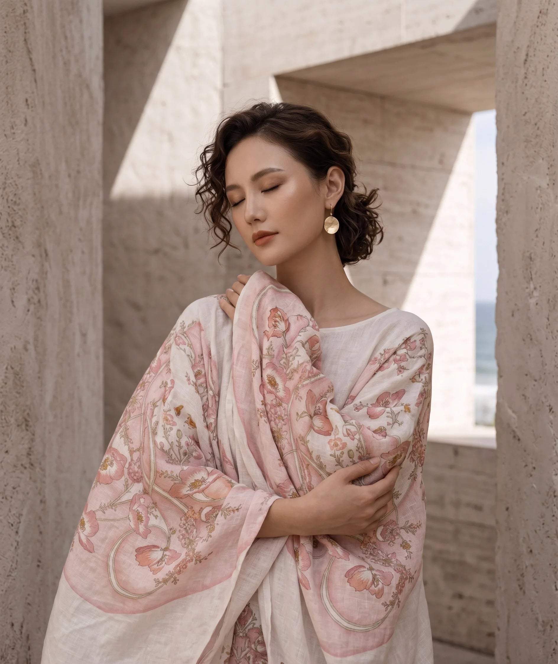 Đầm cánh dơi kaftan linen in hoa thời trang Hity