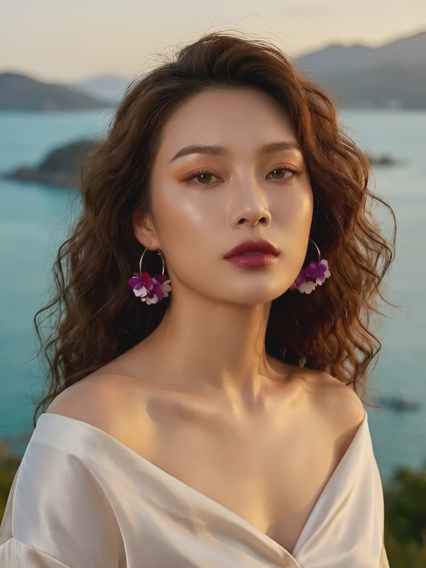 Bông tai tròn cánh hoa tím thời trang Hity