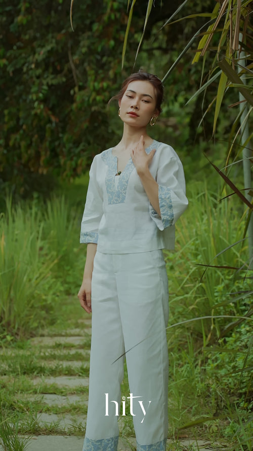 Đầm suông linen trắng phối thêu tay thời trang Hity