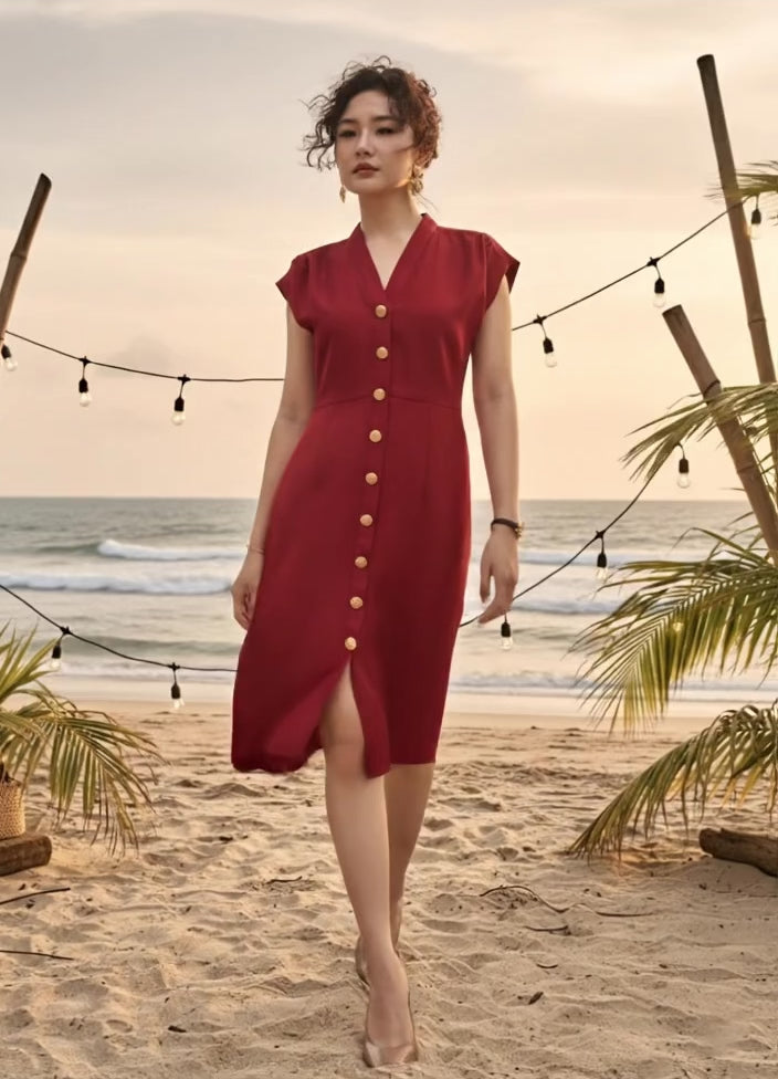 Đầm ôm body tweed đỏ thời trang Hity