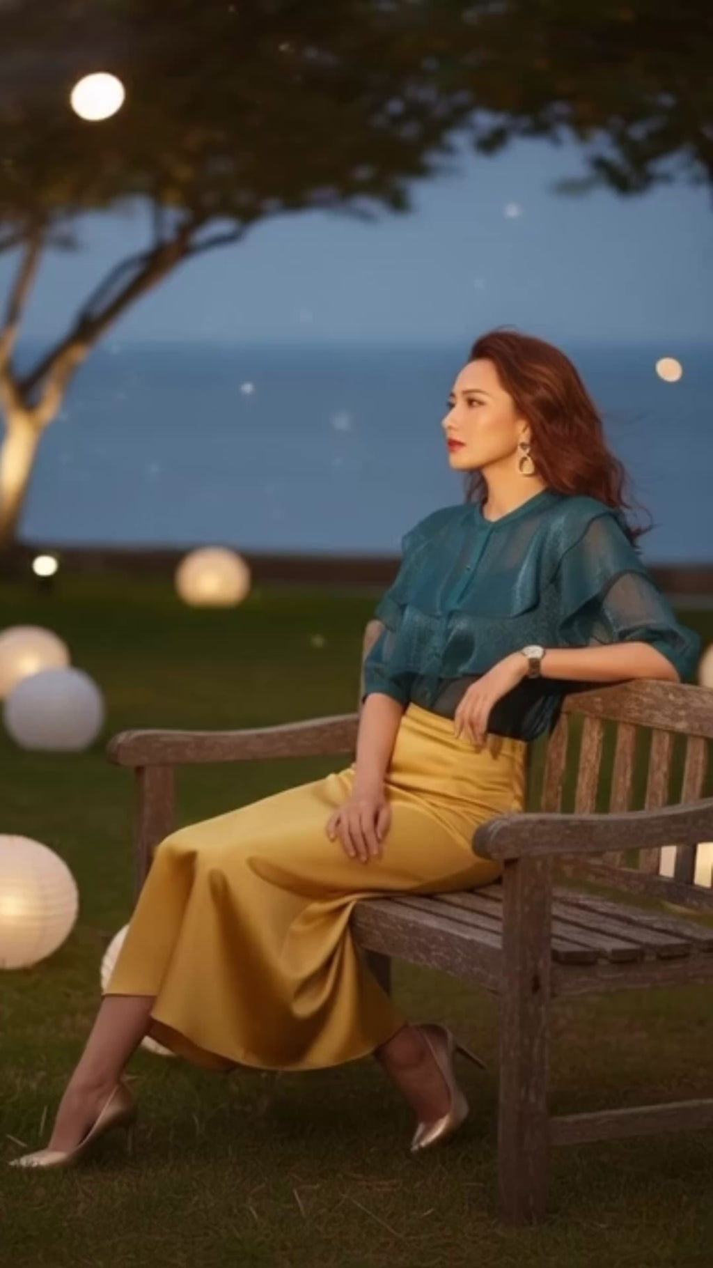 Áo Tay Phồng Organza Lục Bảo