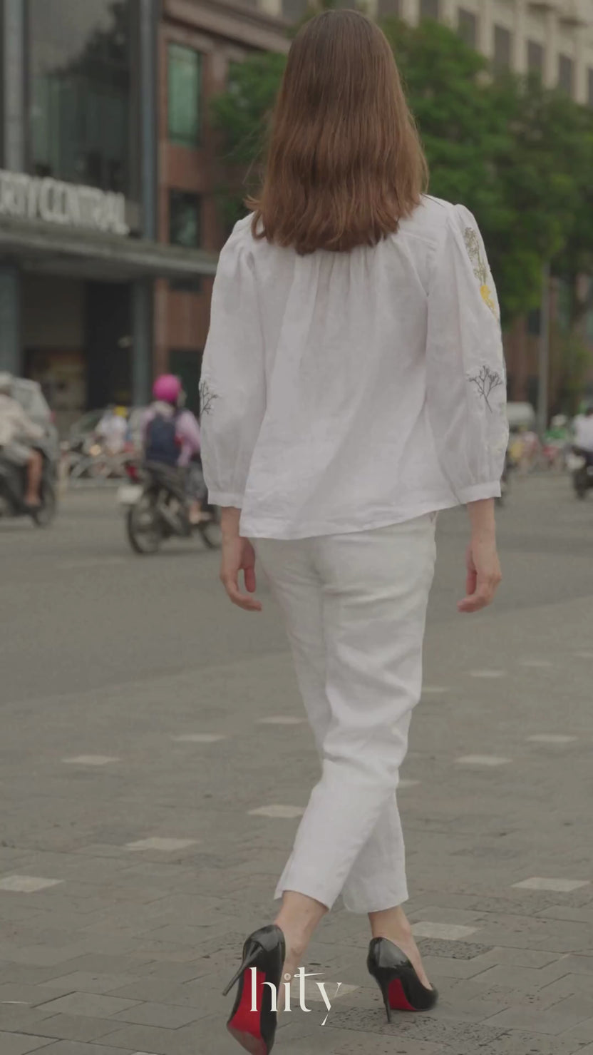 Áo linen trắng thêu tay Mơ thời trang Hity