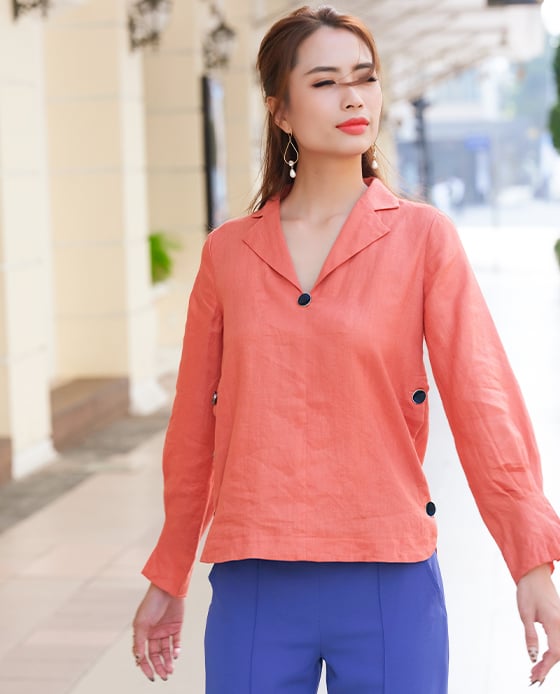 Áo Cổ Ve Linen Celosia TOP148