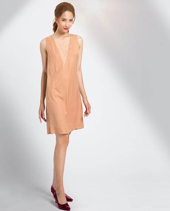 Đầm Suông Phối Ren Latte DRE081 - Hity