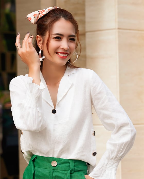 Áo Cổ Ve Linen Vinca TOP148