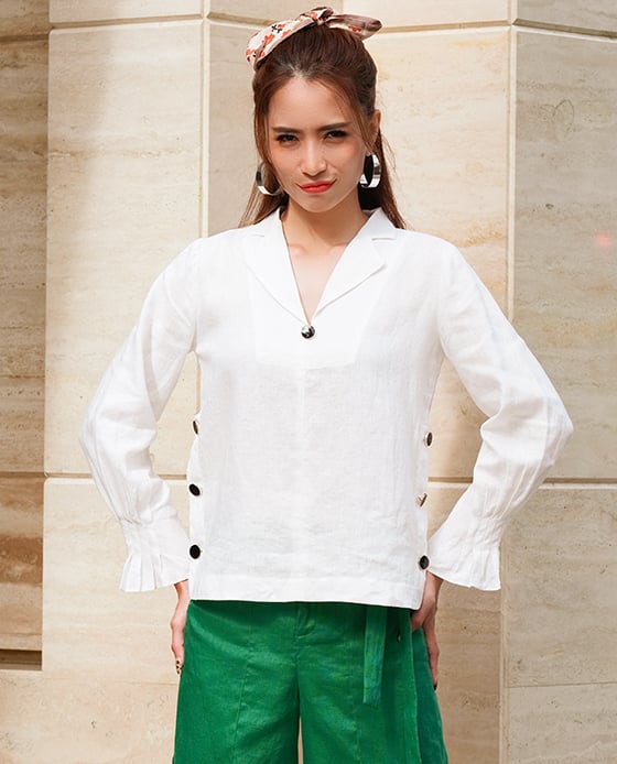 Áo Cổ Ve Linen Vinca TOP148